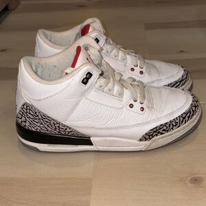 Jordans size 6.5 youth White and Black Sneakers with Red Accents